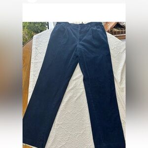 Lands End Mens 38x33 Dark Blue Traditional Fit Pleated Corduroy Pants